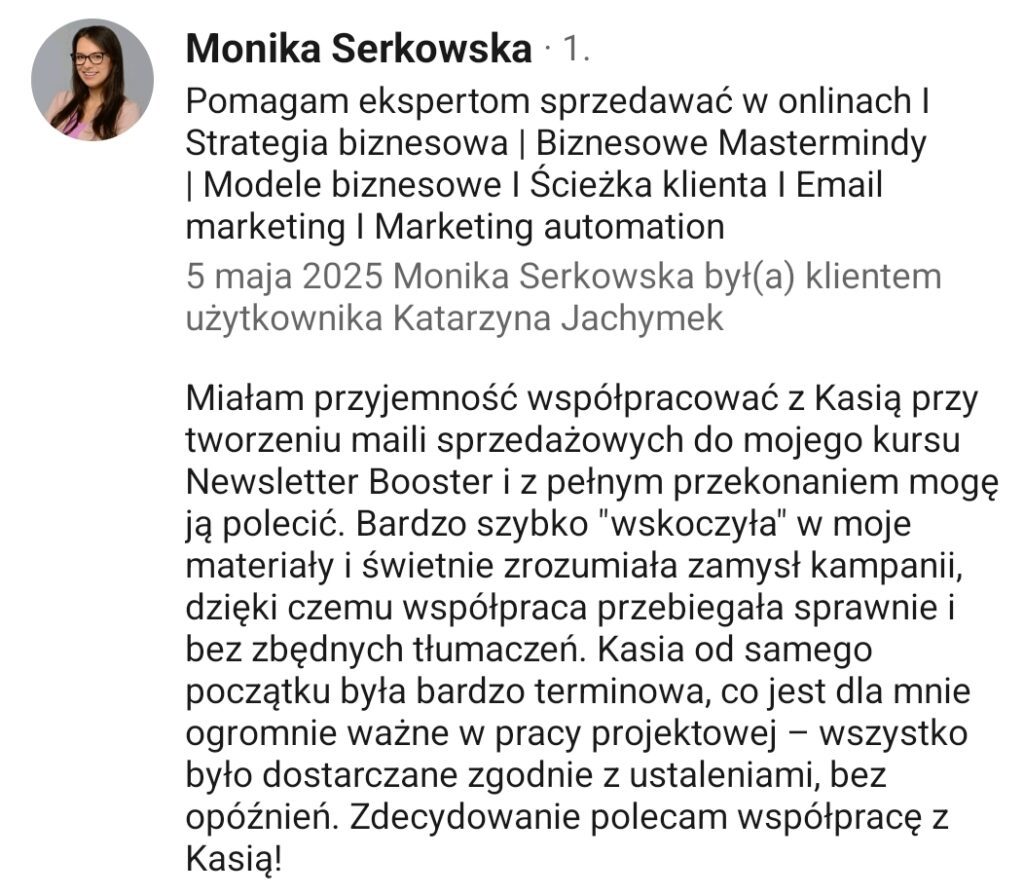 Opinia klientki o współpracy przy kampanii sprzedażowej