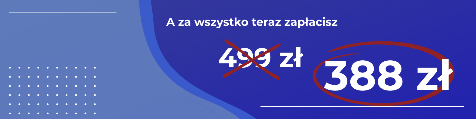 Mapa treści do kampanii - cena współpracy teraz to 388 zł zamiast 499 zł